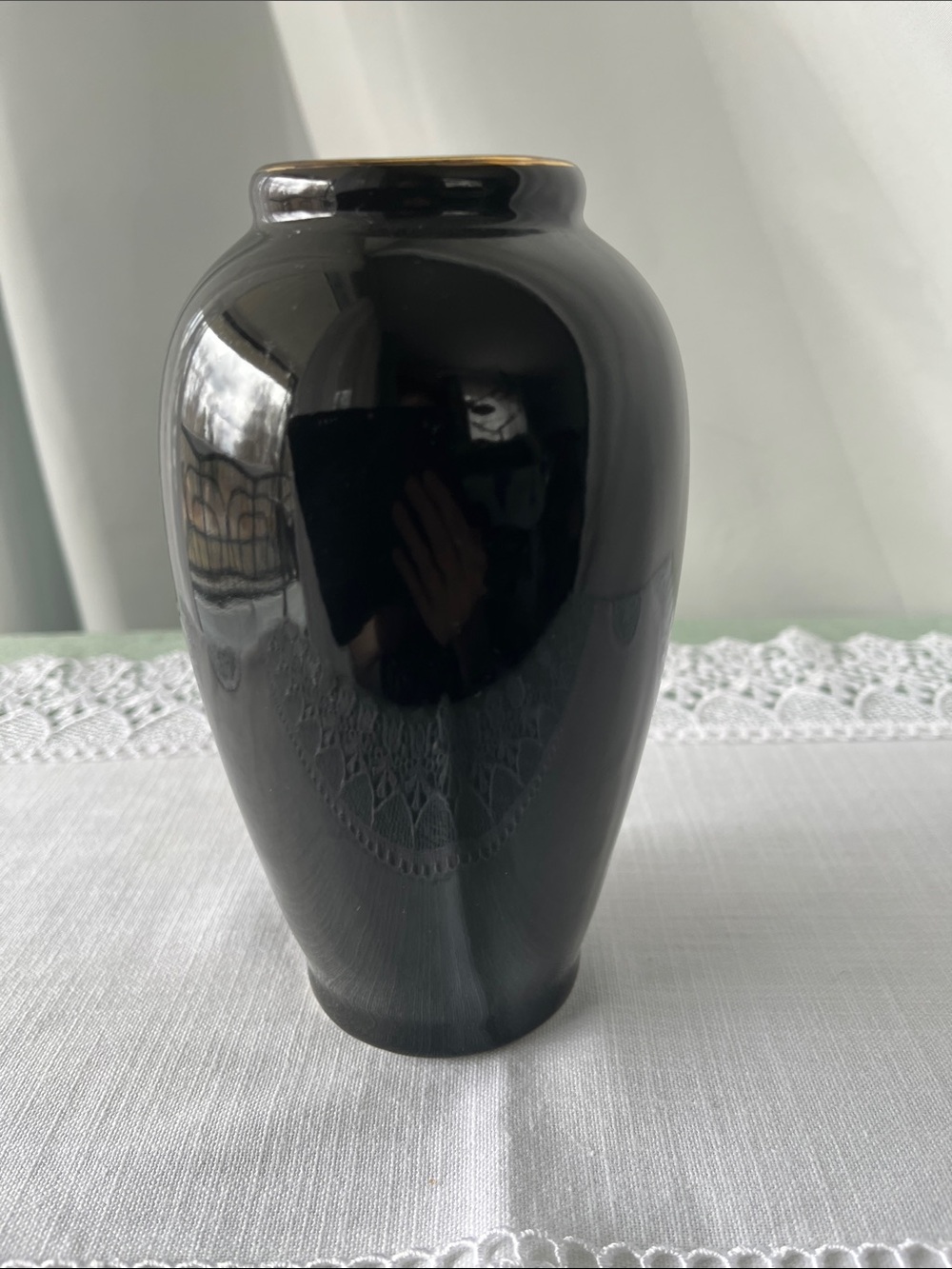 Vintage Japanese Black Porcelain Peacock & Peony Vase – Gilded Chokin Style – 6” - Picture 2 of 6